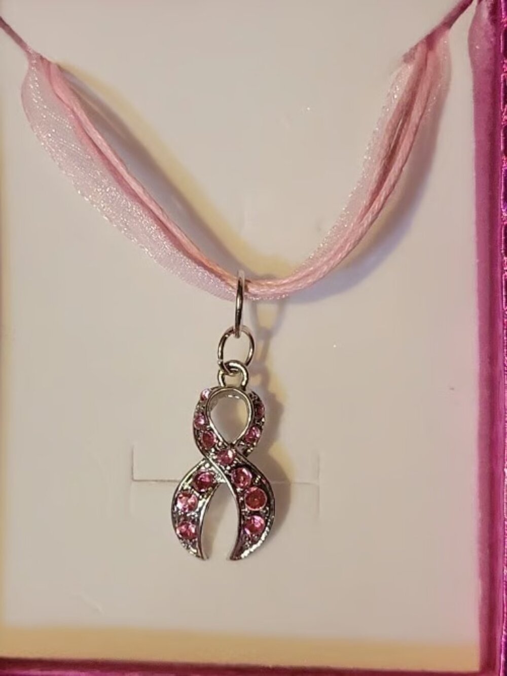 Pink Rhinestone Breast Cancer Necklaces - Picture 2 of 3